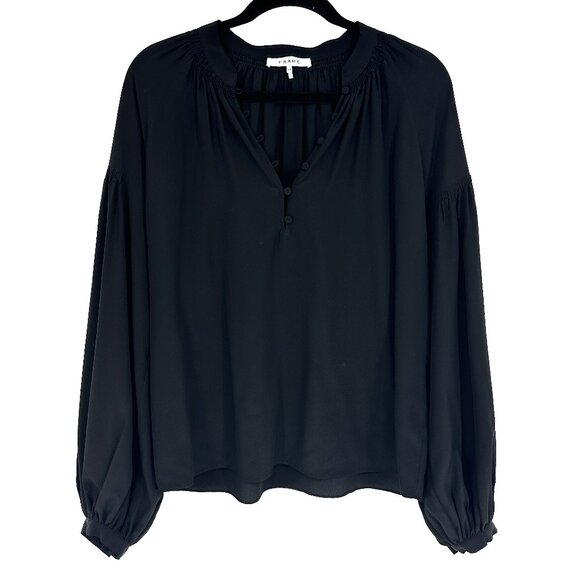 Frame Long Billow Sleeve Silk‎ Blouse Top Black Small - Picture 1 of 9